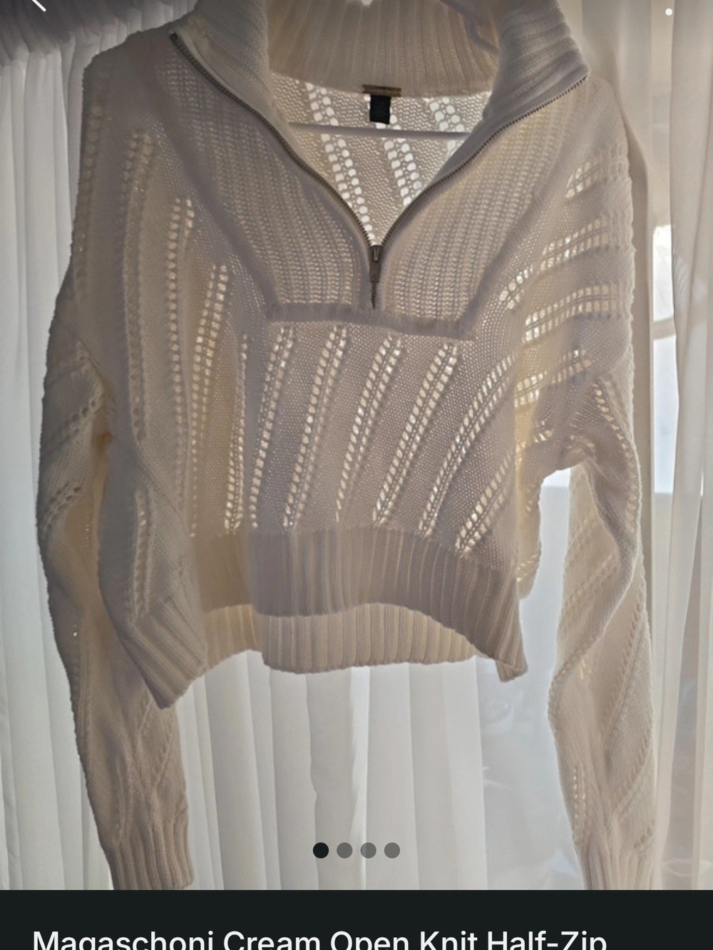 Magaschoni Cream Open-Weave Half-Zip Turtleneck Sweater